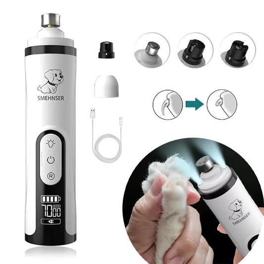 Electric Pet Nail Grinder with LED Light Cat Dogs Nail Clippers USB Rechargeable Paws Nail Cutter Pet Grooming Trimmer Supplies