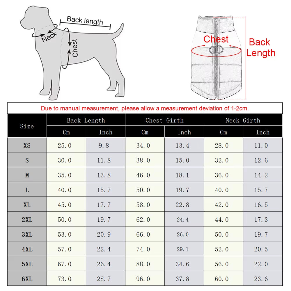 Pet Dog Jacket Warm Winter Clothes for Small Large Dogs Labrador Coat Windproof Waterproof Puppy Costume Vest with D-Ring Pug